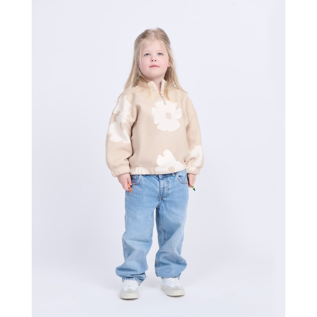 Sweat en polaire recyclée imprimé fleuri beige latte, EMOI EMOI