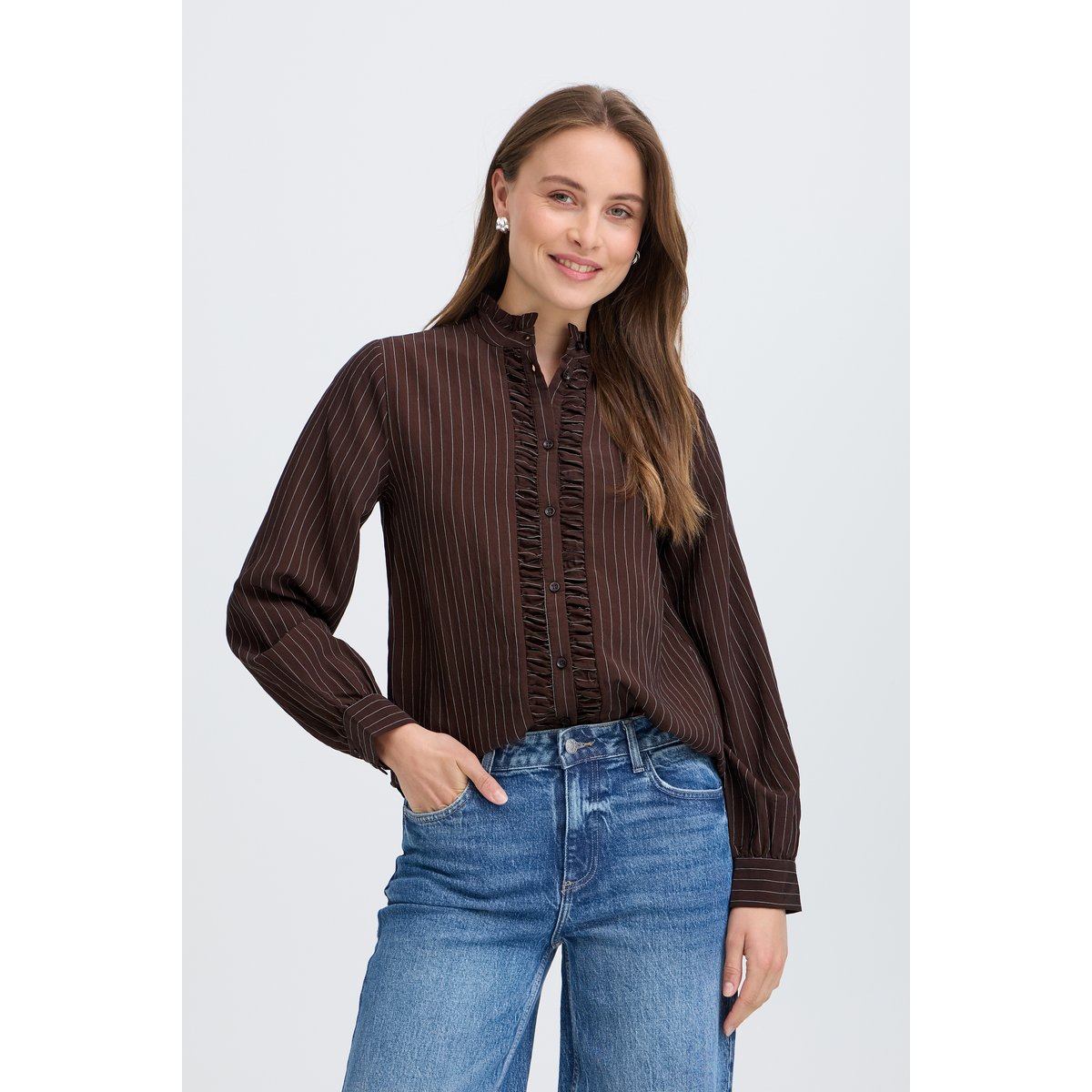 Chemise manches longues, poignets larges marron java, B.YOUNG