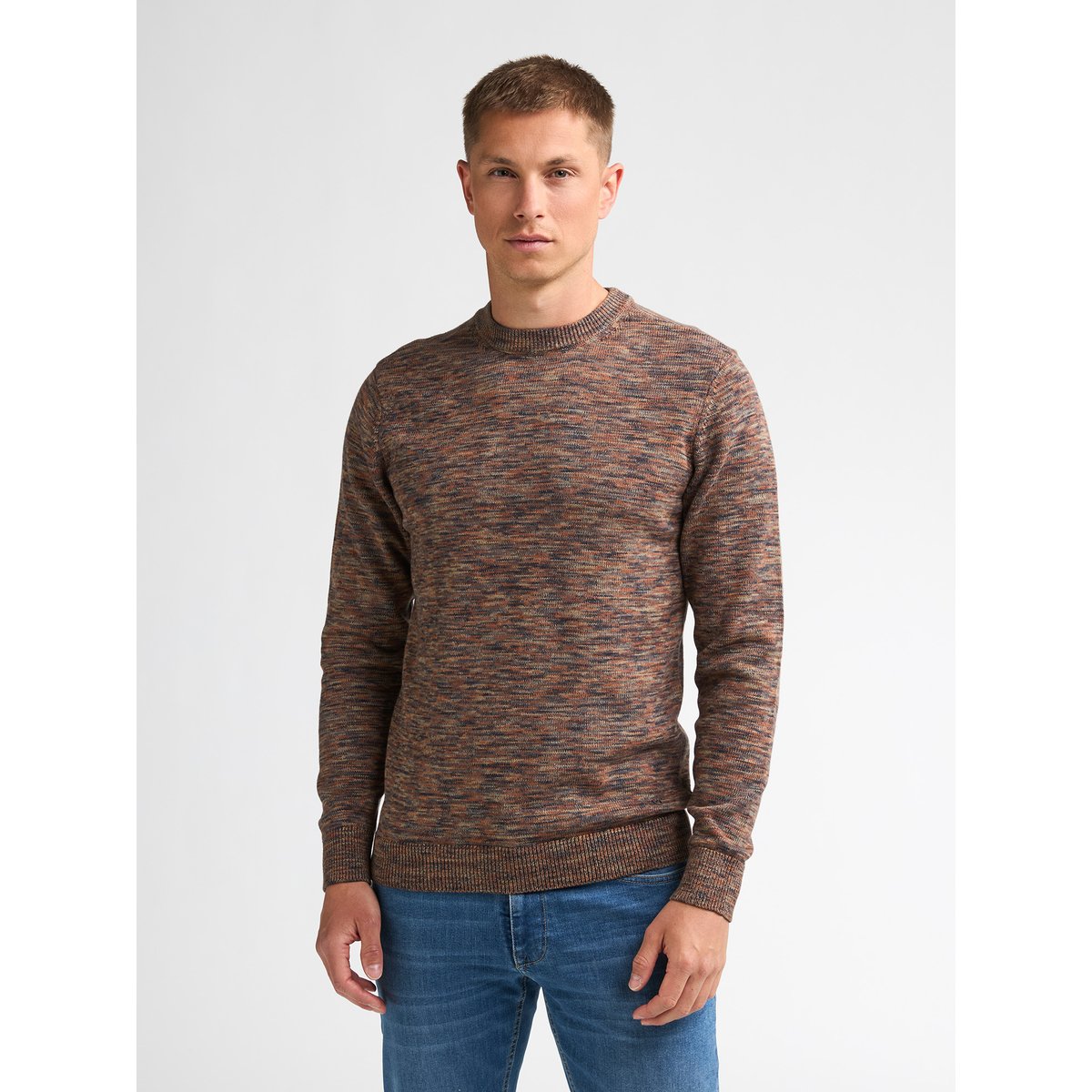 Pull col rond chiné stonegate marron saddle brown, PETROL INDUSTRIES