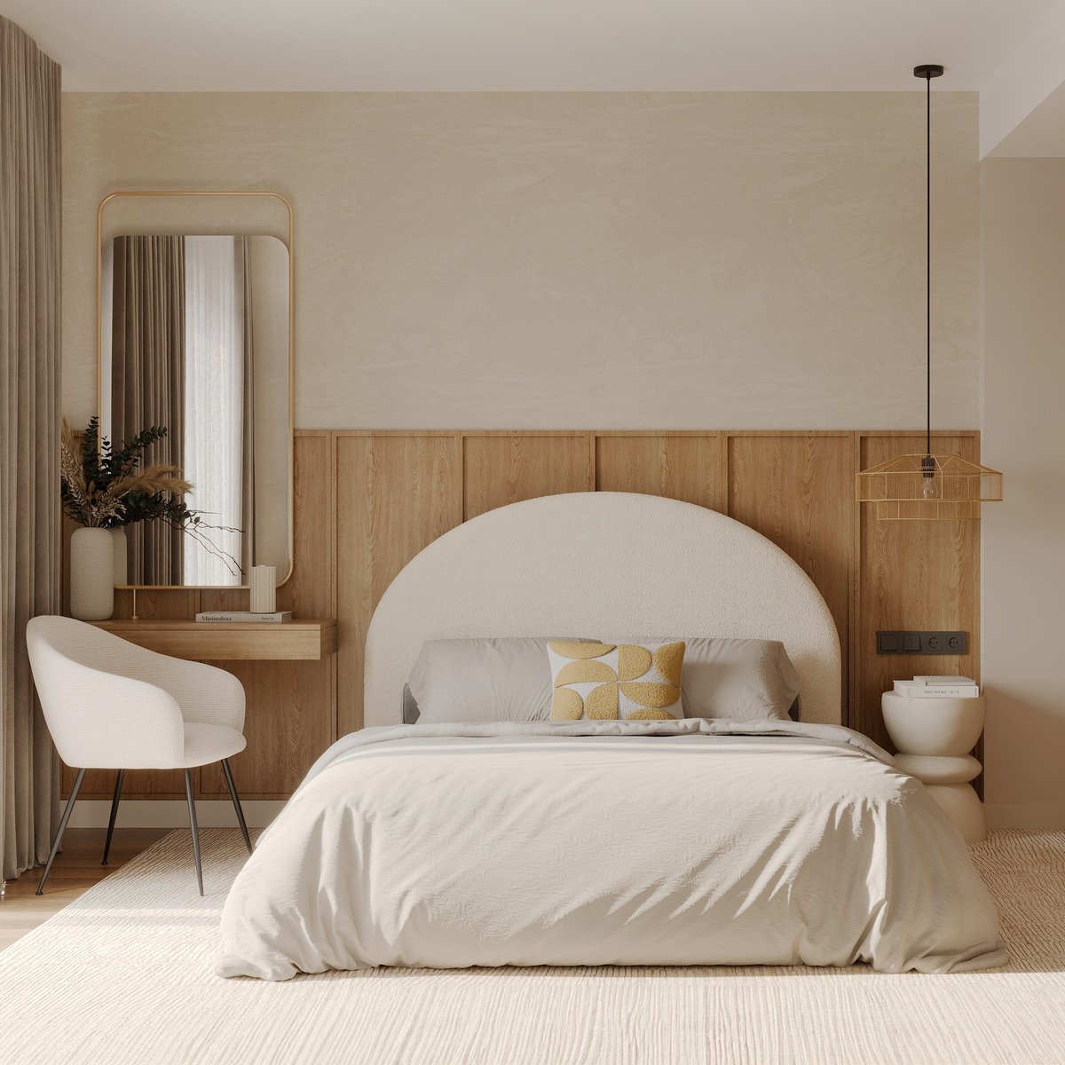 Tête de lit en tissu bouclé 160 cm - EVA beige, MAISON PAVANE