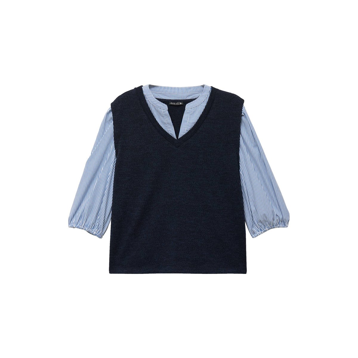T-shirt 2 en 1 col tunisien manches 3/4 bleu marine, BREAL