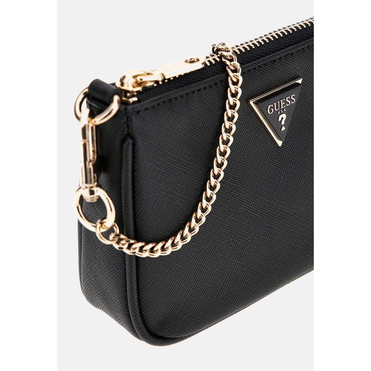 Mini Pochette Saffiano noir, GUESS