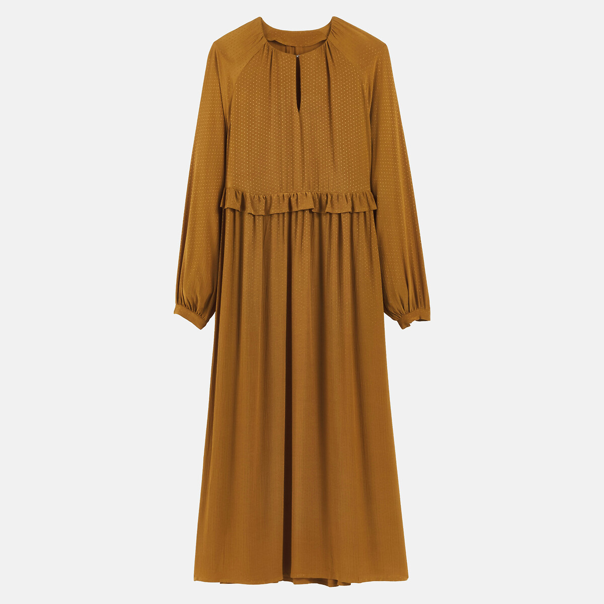 Long Sleeve Ruffled Draping Maxi Dress camel brown, LA REDOUTE COLLECTIONS