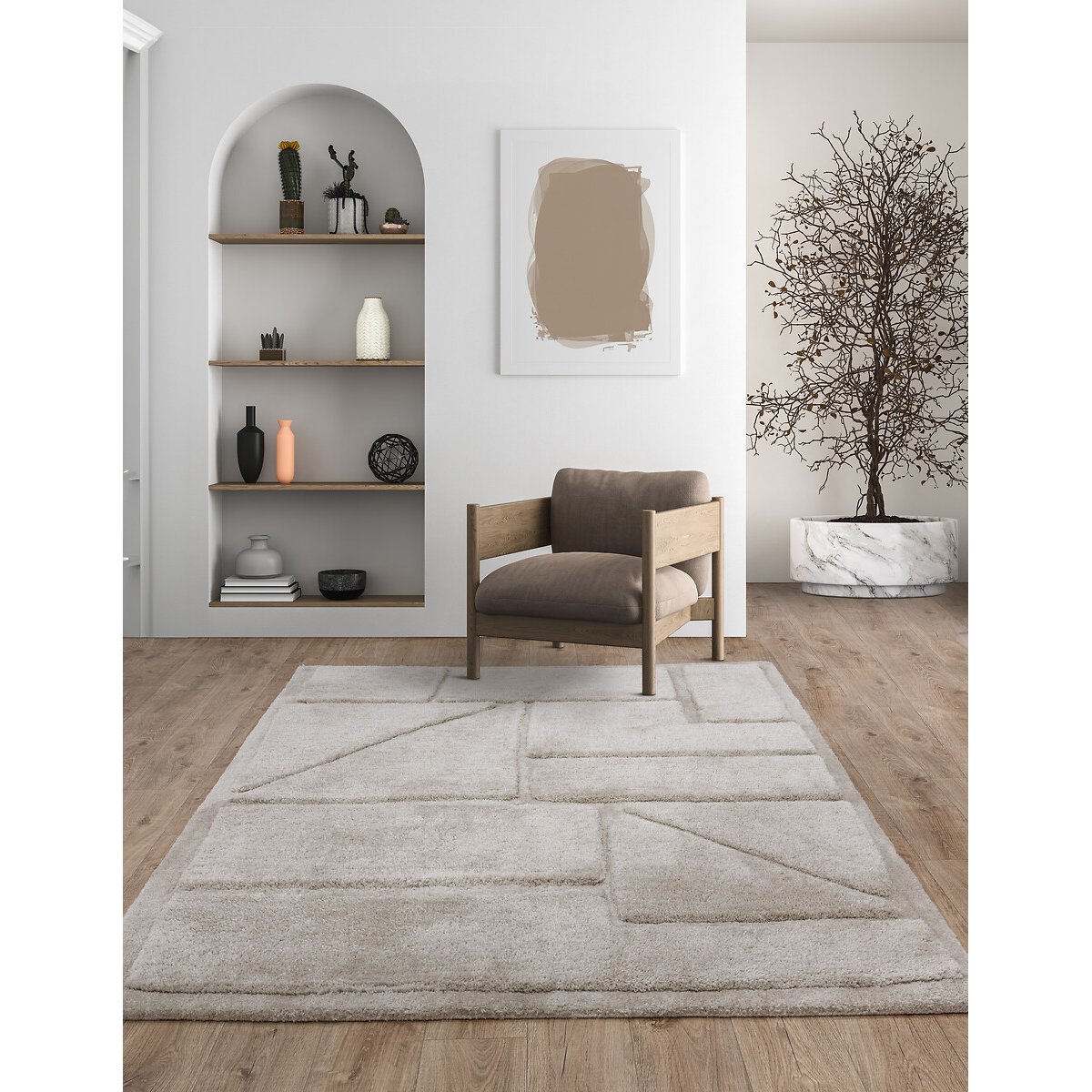 Tufted Geo Abstract Shapes Rug natural, ÉDITÉ