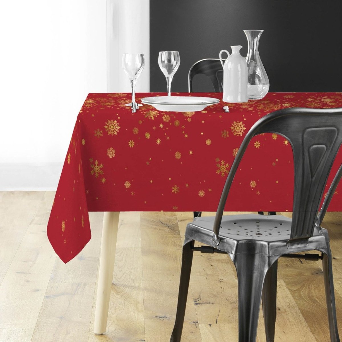 Nappe Rectangulaire 150x300 Antitache Imprimé Rouge Et Doré rouge, DECORATIE