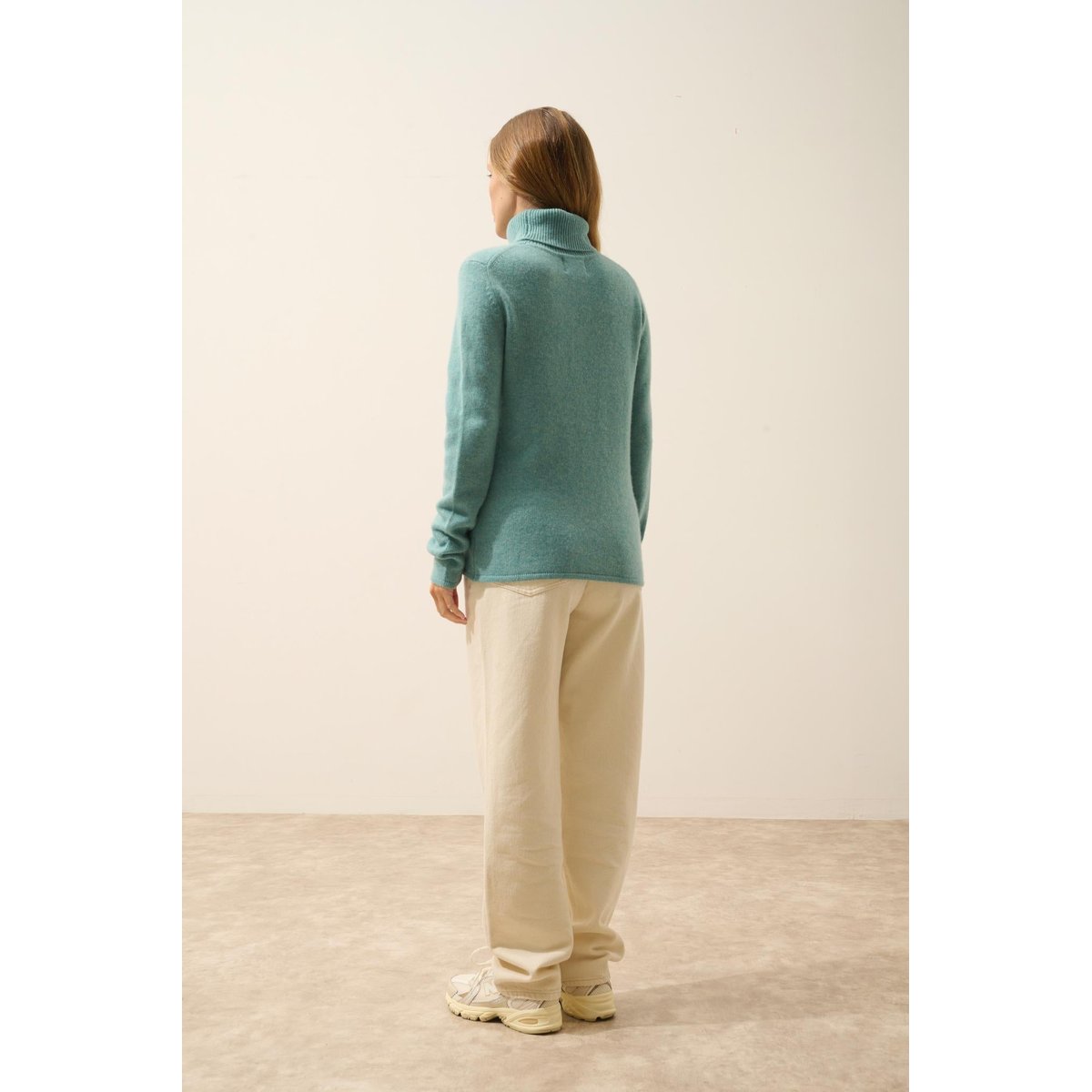 Pull Col Roulé 4 Fils Vert Chiné June vert, JUST CASHMERE