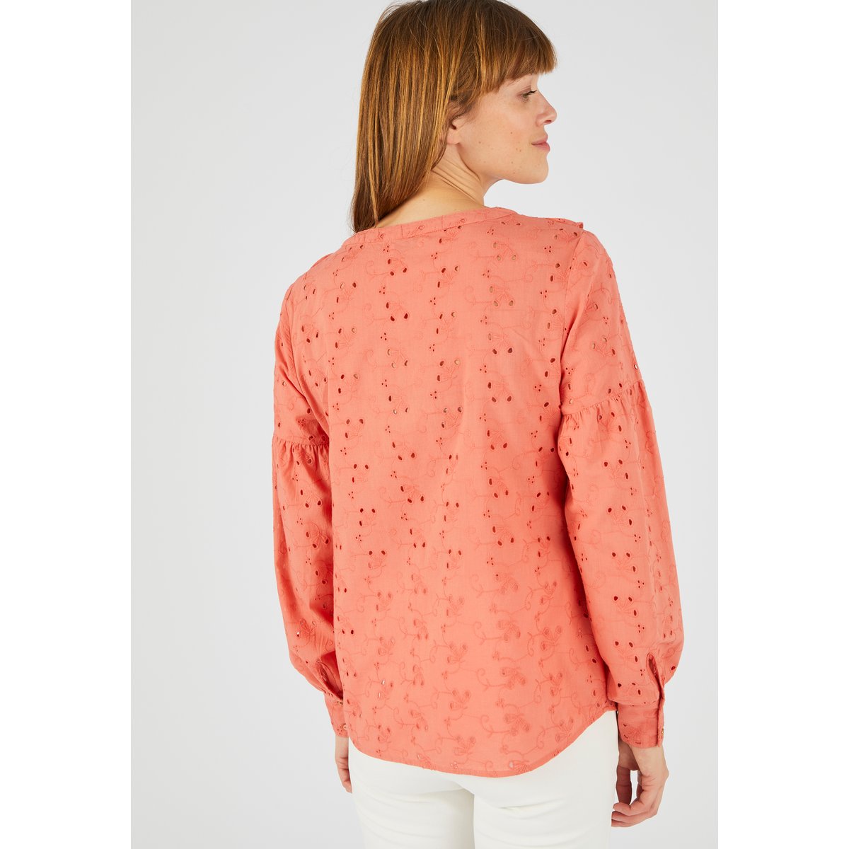 Chemisier à volants broderie anglaise orange pêche, DAMART