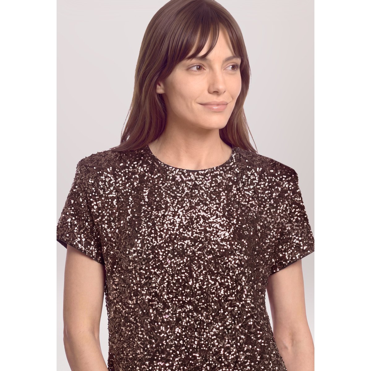 T-shirt façon blouse à paillettes noir/marron, BETTY & CO