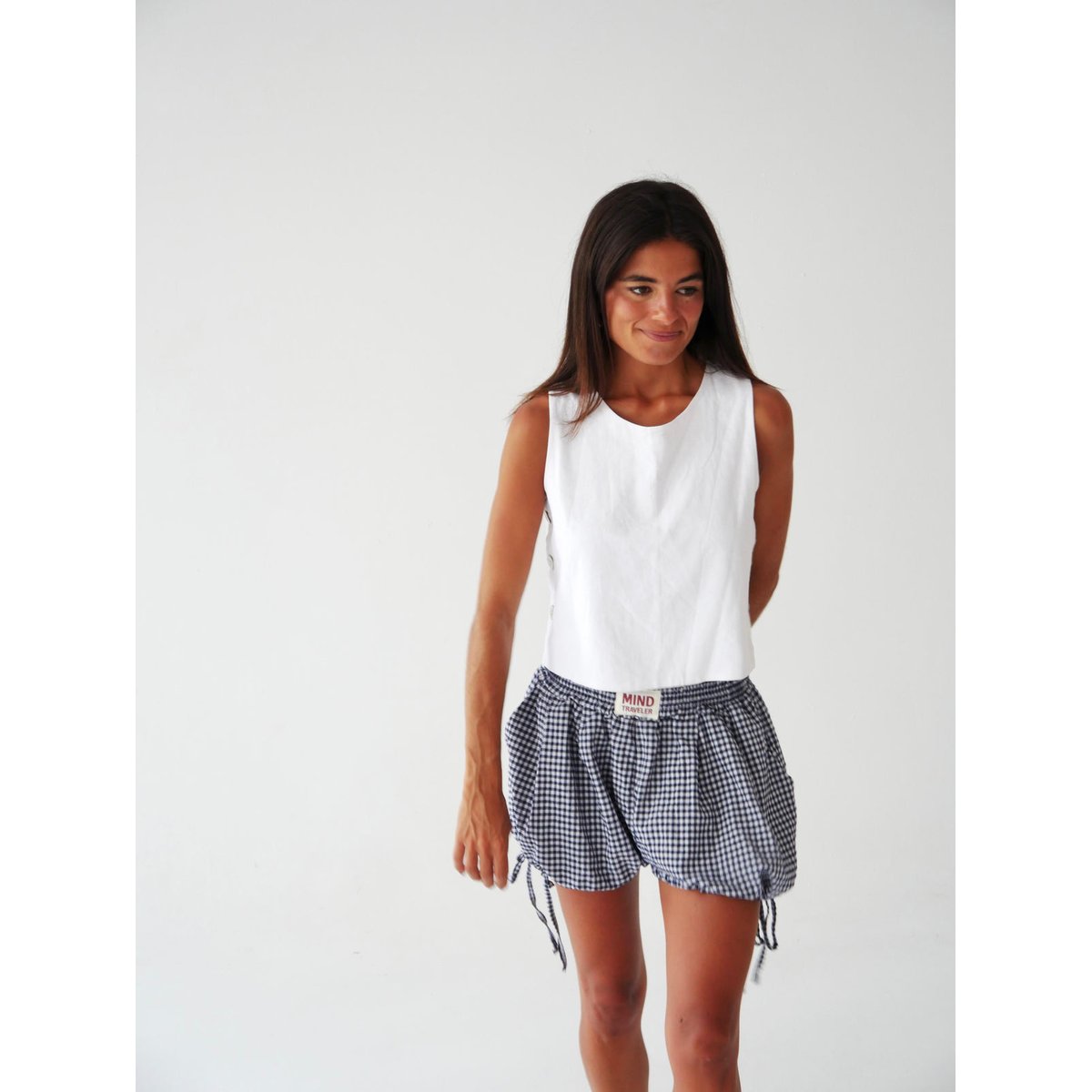 Short vichy à liens MARINA bleu marine / blanc, MINDTRAVELER