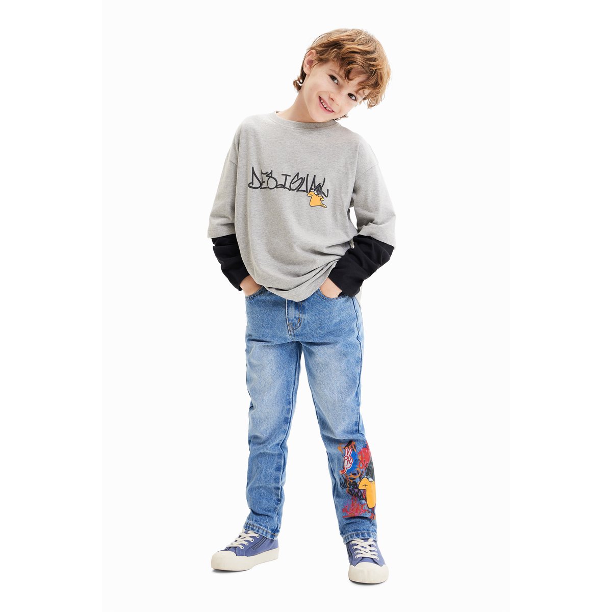 T-shirt manches doubles Looney Tunes gris, DESIGUAL