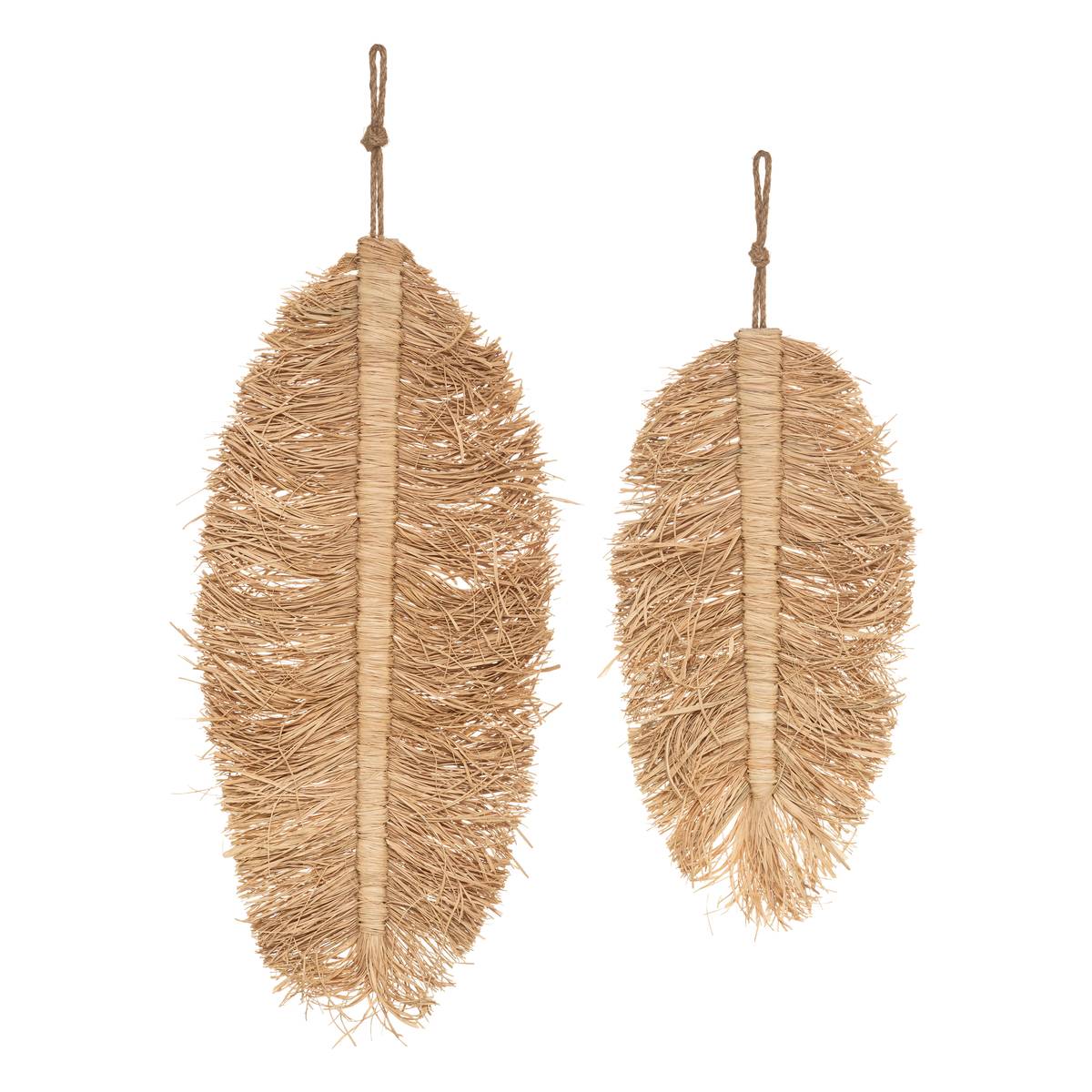 Set de 2 décorations murales plumes raphia OASIS beige, ATMOSPHERA