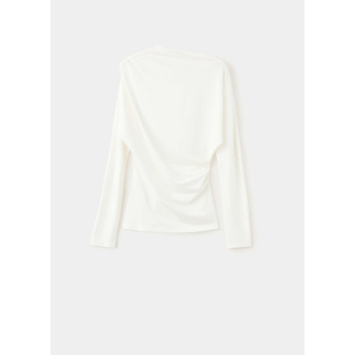 T-shirt à col bateau avec détail drapé blanc cassé, MANGO
