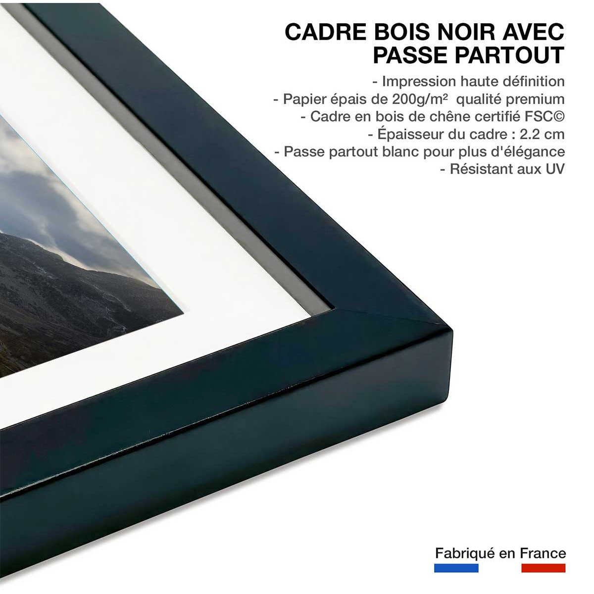 Affiche Rivière des Alpes affiche + cadre en bois - noir, HEXOA