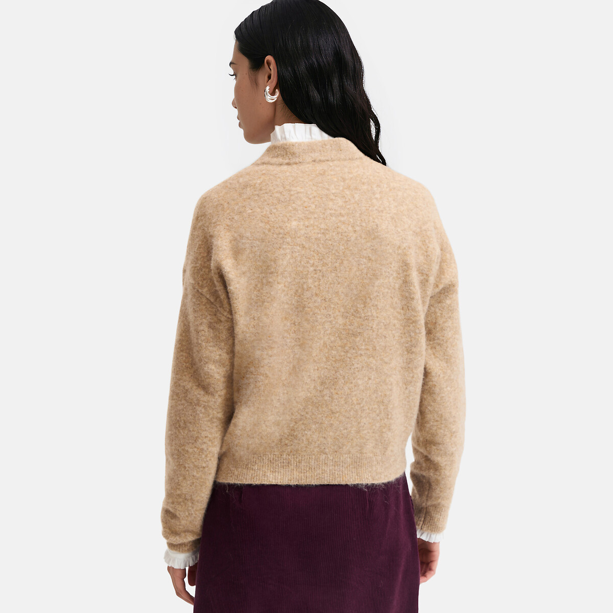 Pull court col rond, emmanchure descendue beige chiné, LA REDOUTE COLLECTIONS