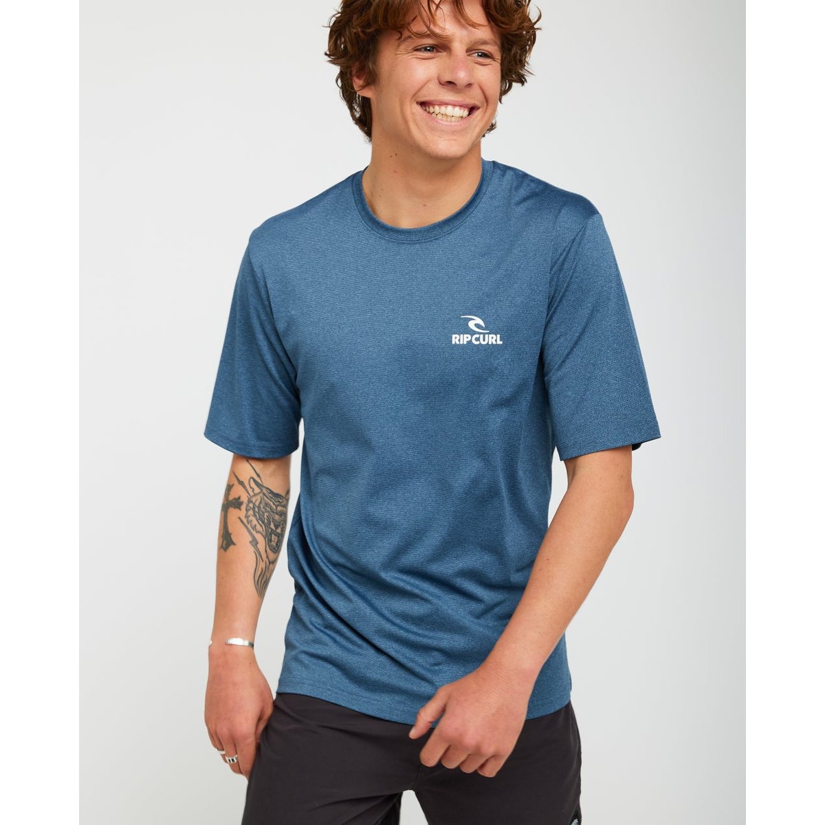 T-shirt anti-UV STACK UPF50 manches courtes marine chiné, RIP CURL