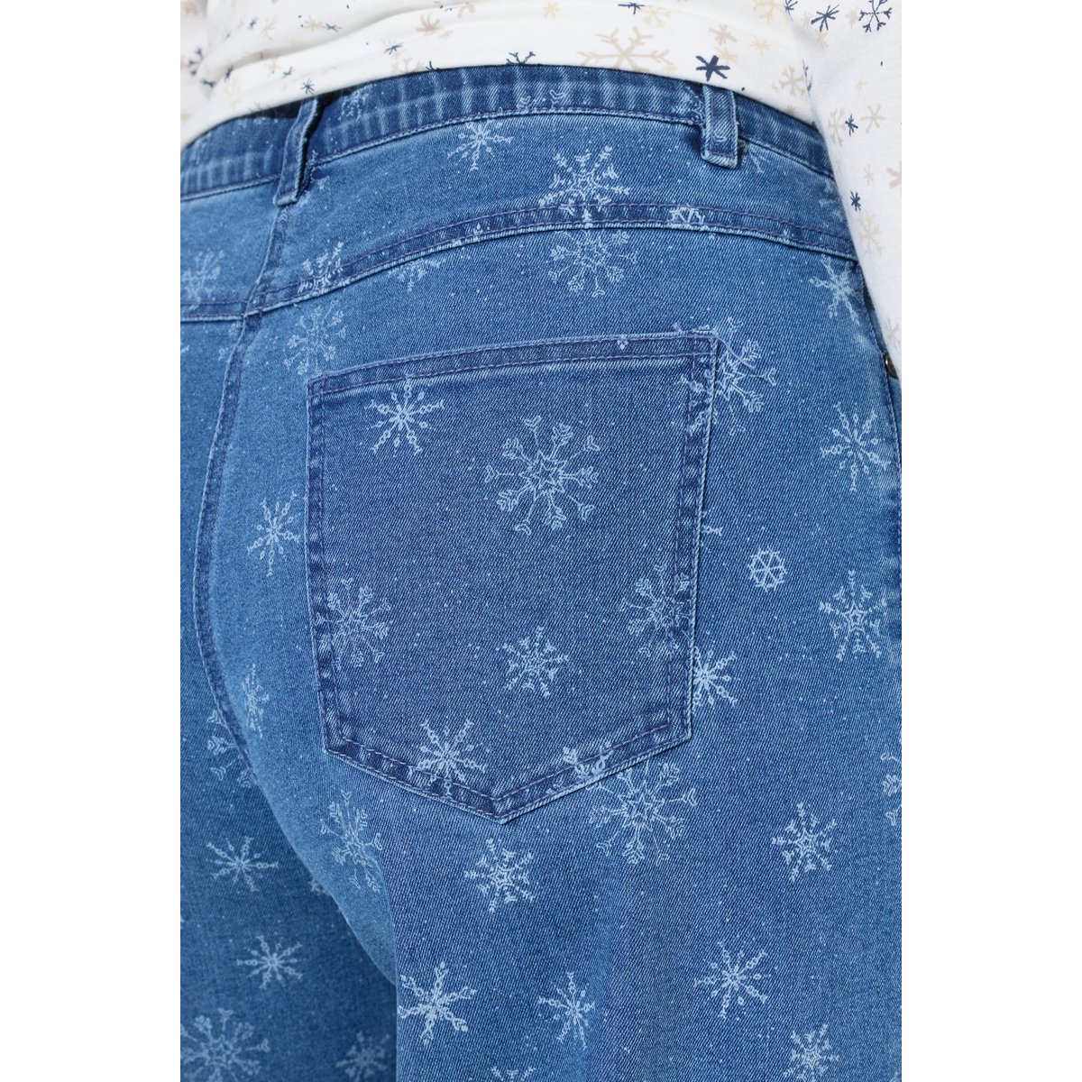 Jean Mary, motif flocons de neige bleu jean, ULLA POPKEN