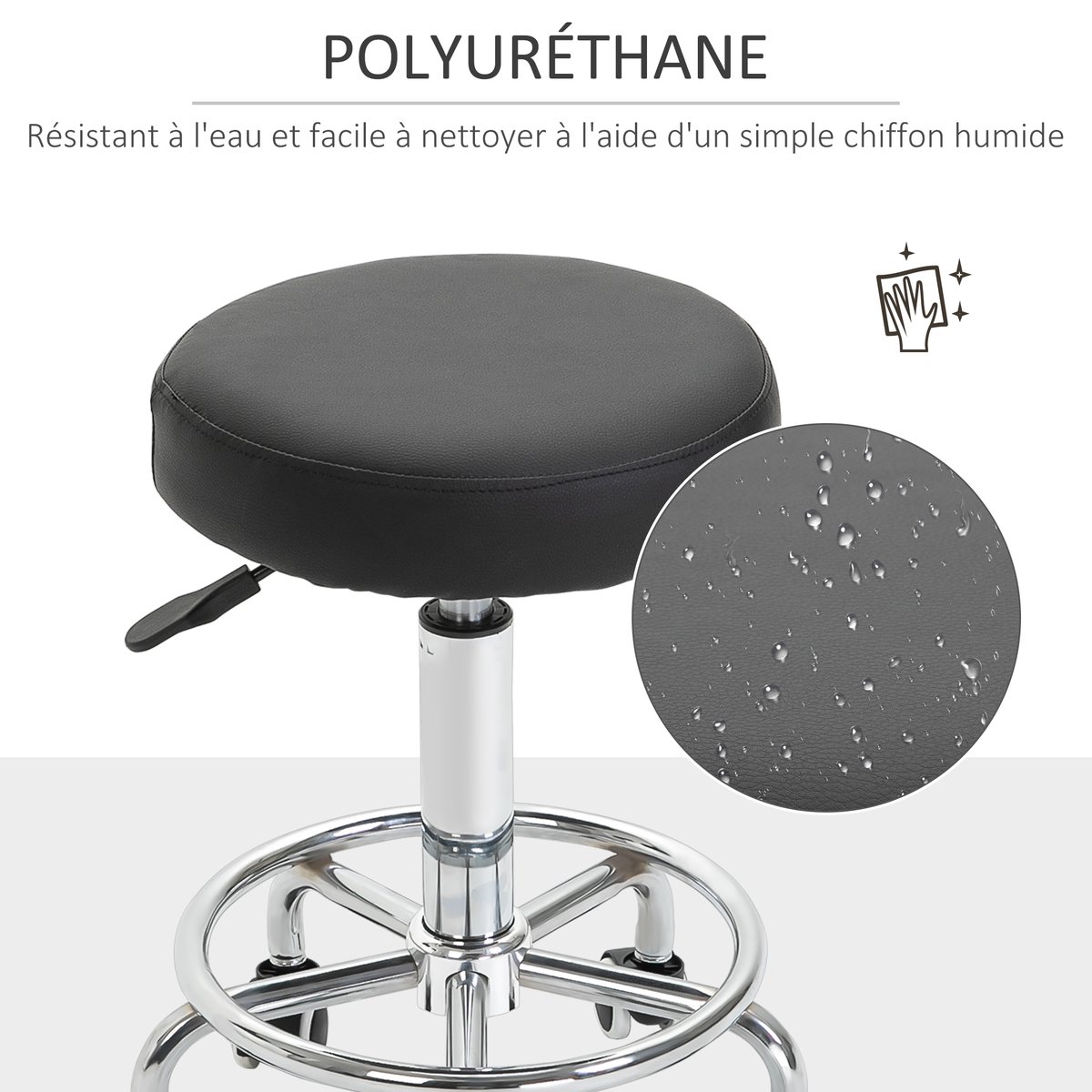 Tabouret de salon Revêtement synthétique Noir noir, HOMCOM