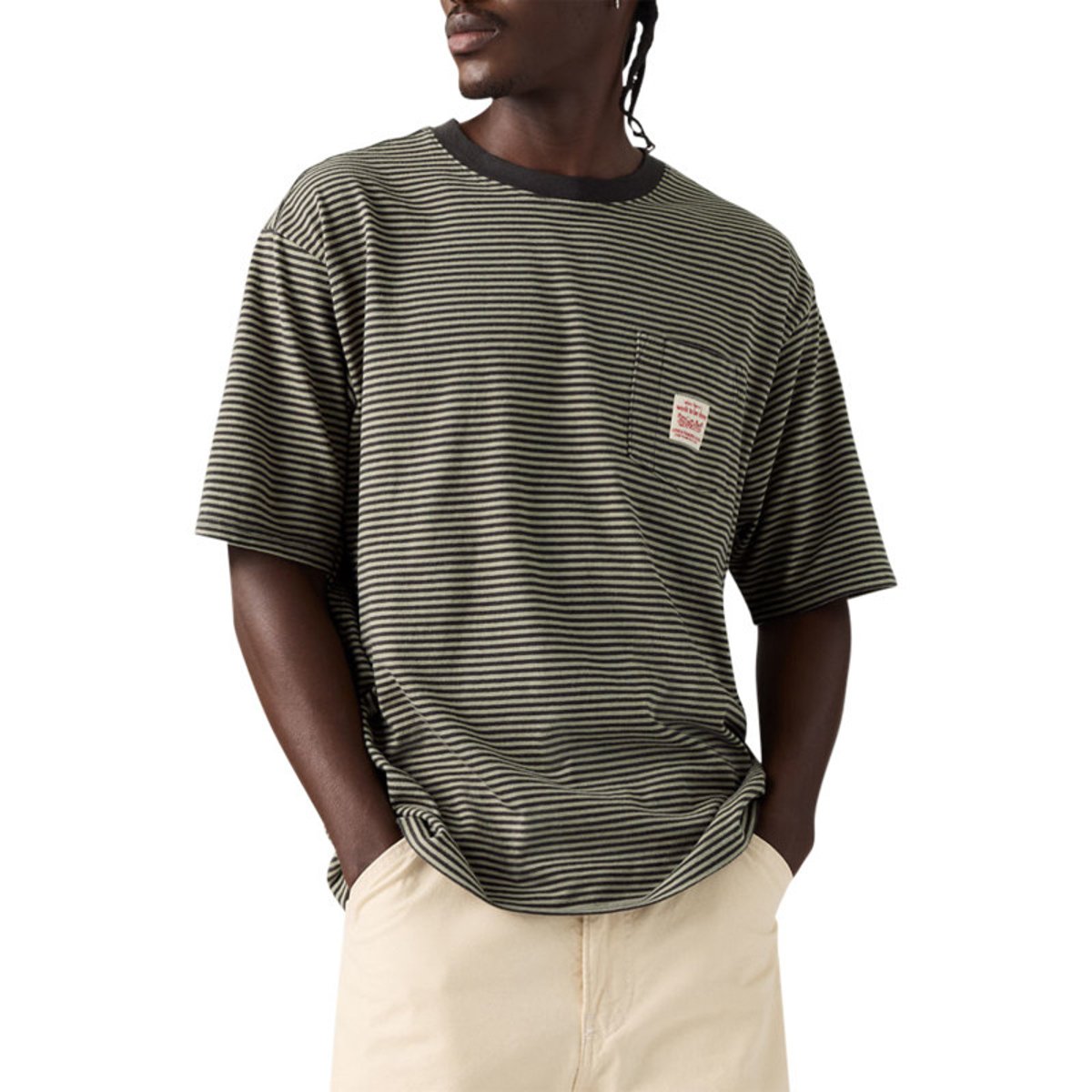 T-shirt en coton anthracite à coupe droite pourvu d'un motif à rayures gris foncé, LEVI'S
