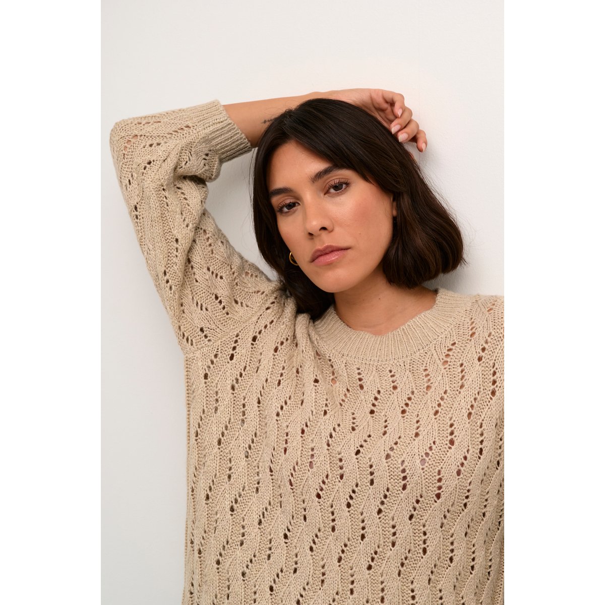 Knitted pullover beige feather gray melange, KAFFE
