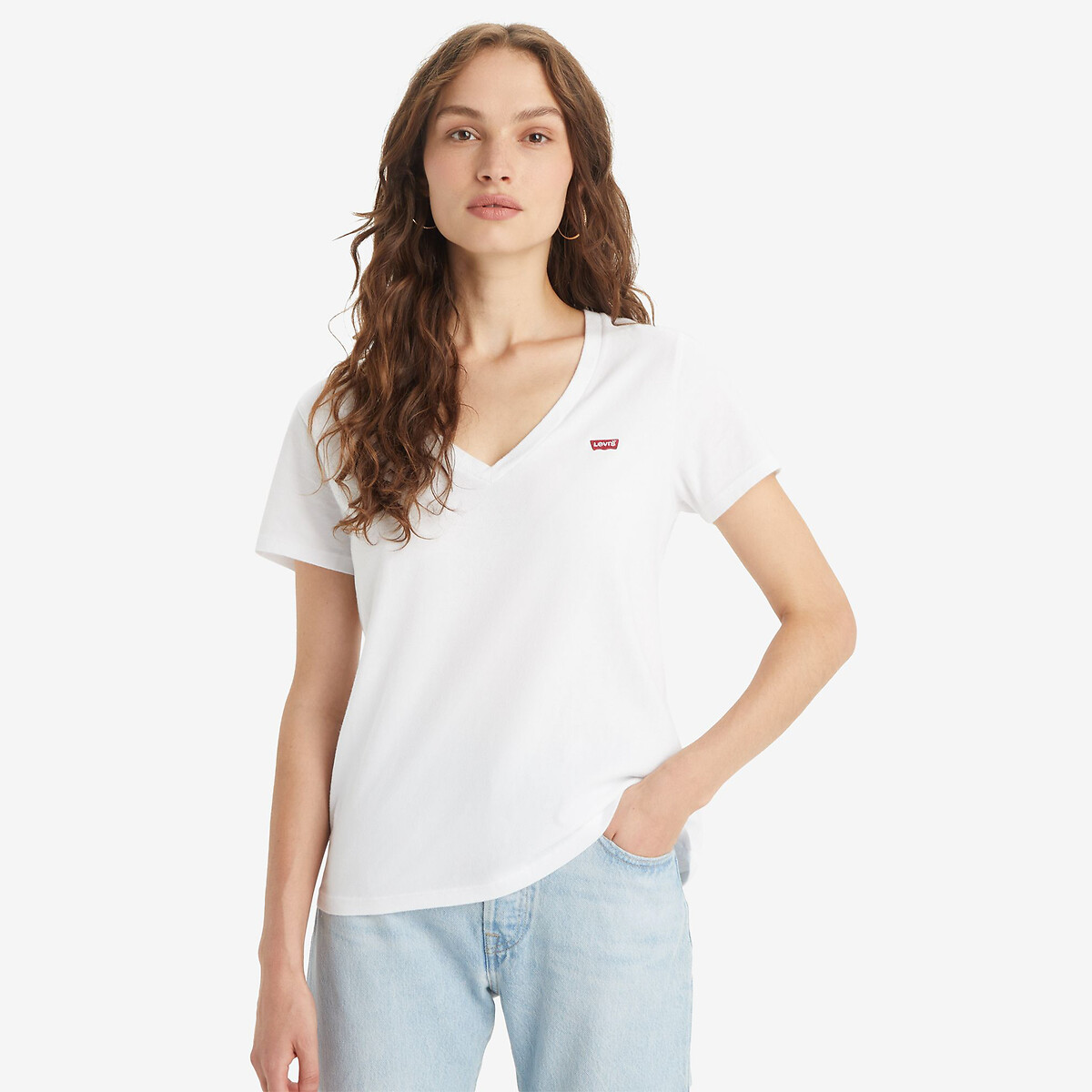 T-shirt met korte mouwen, V-hals, logo vooraan wit, LEVI'S