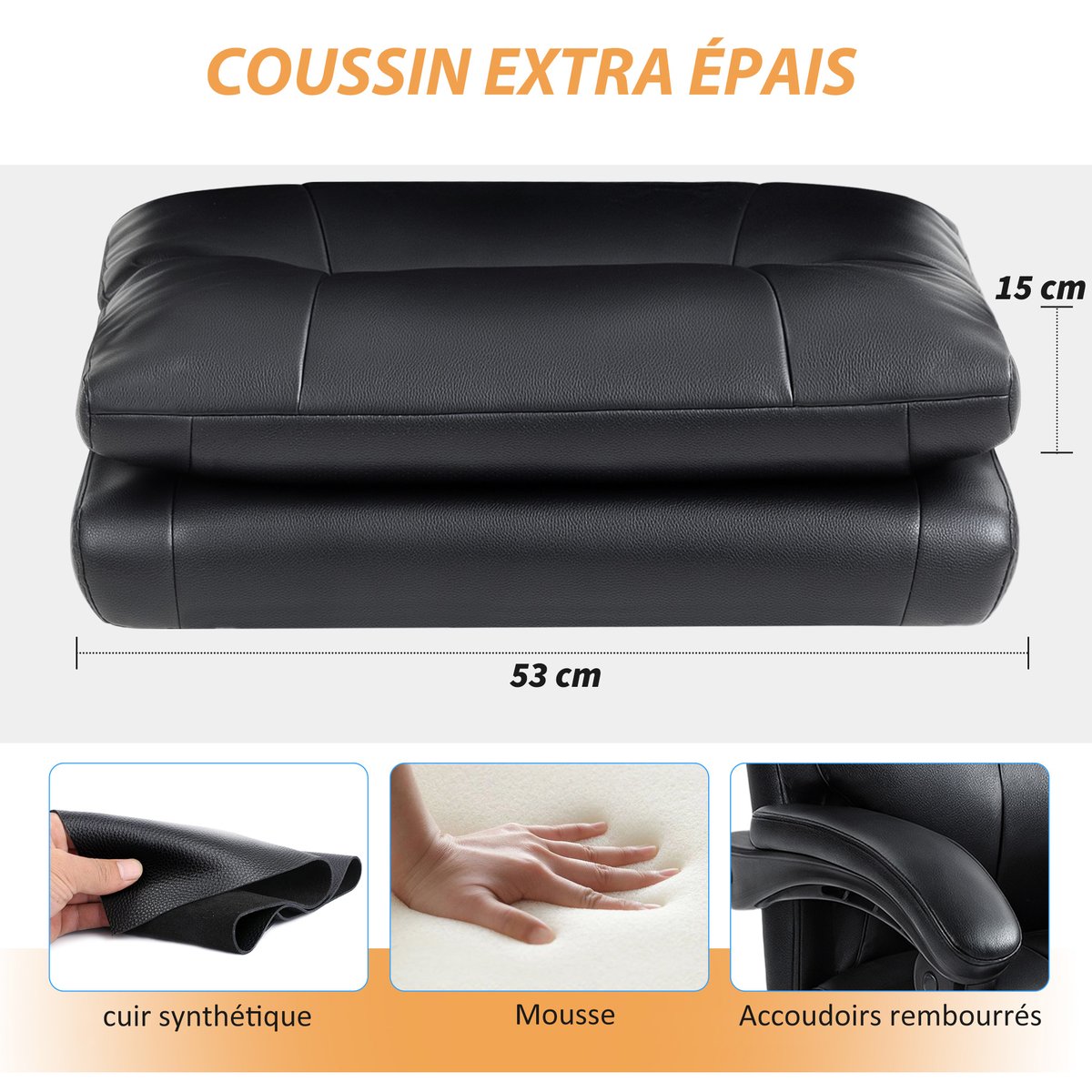 Chaise de bureau PU Noir noir, HOMCOM
