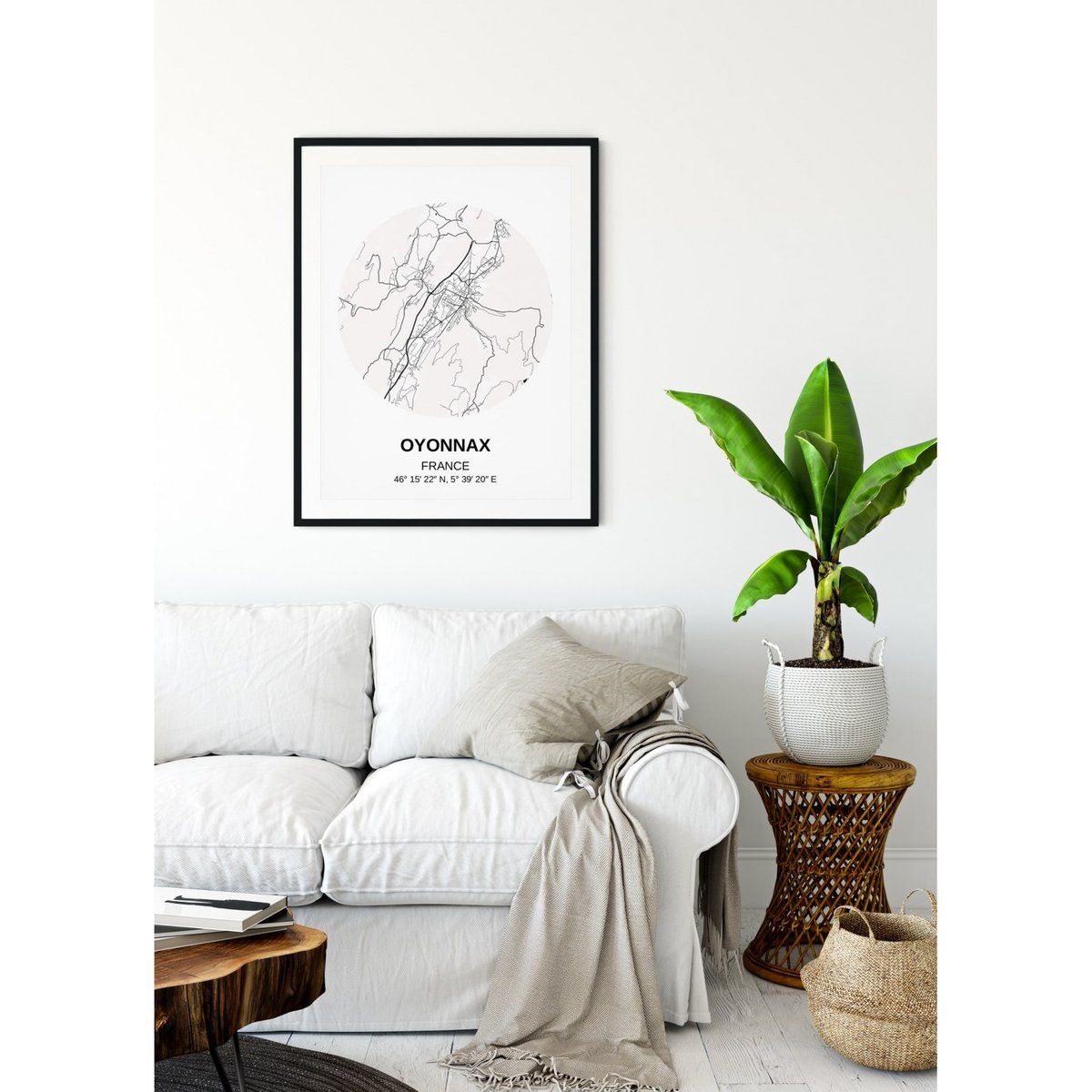 Affiche Carte Oyonnax blanc, L'AFFICHERIE