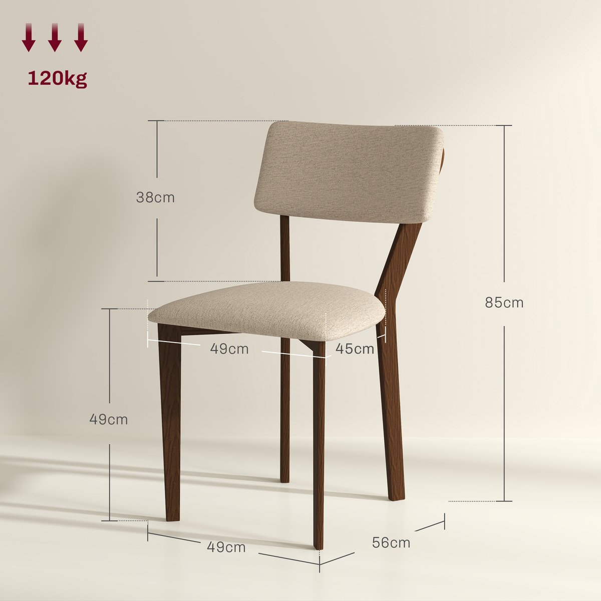 Chaise de salle à manger Polyester Beige beige, marron foncé, HOMCOM