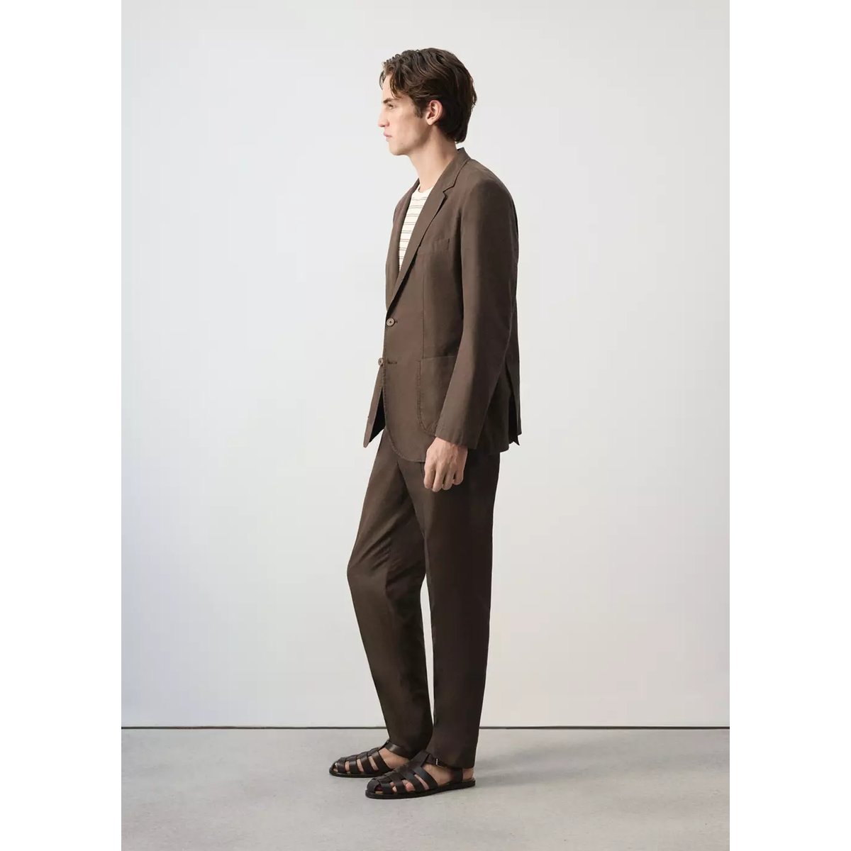 Pantalon costume slim fit coton lyocell marron, MANGO MAN