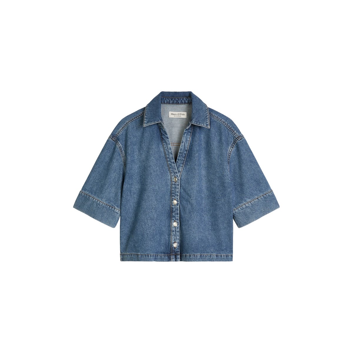 Blouse en jean regular en mélange de coton organique et de lyocell bleu moyen, MARC O'POLO