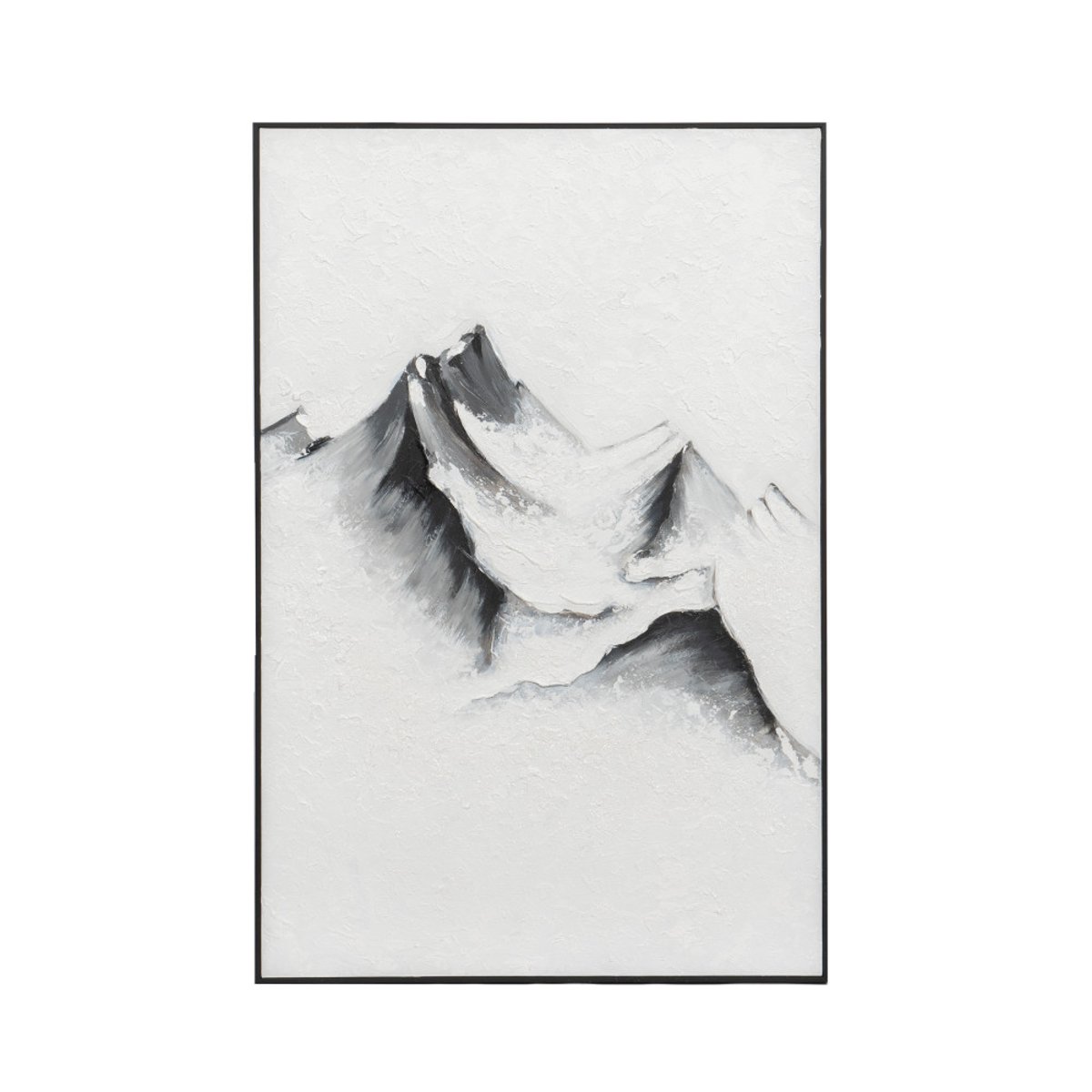 Toile décorative sommet enneigé en relief cadre noir 60x90 cm gris, AMADEUS