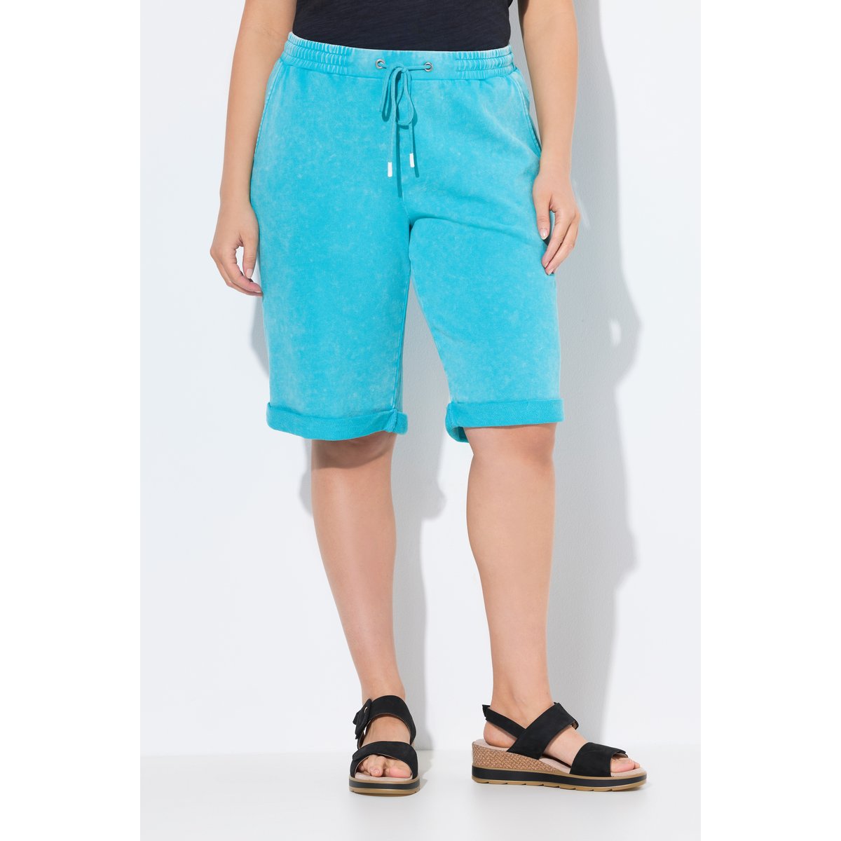 Short Mary en molleton. Taille élastique aqua foncé, ULLA POPKEN