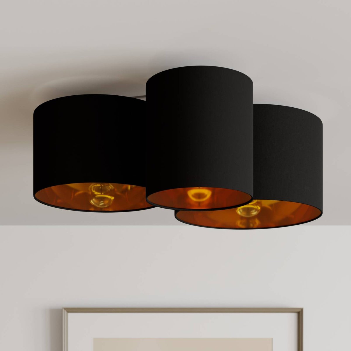 Plafonnier en textile moderne, Laurenz noir, doré, LINDBY