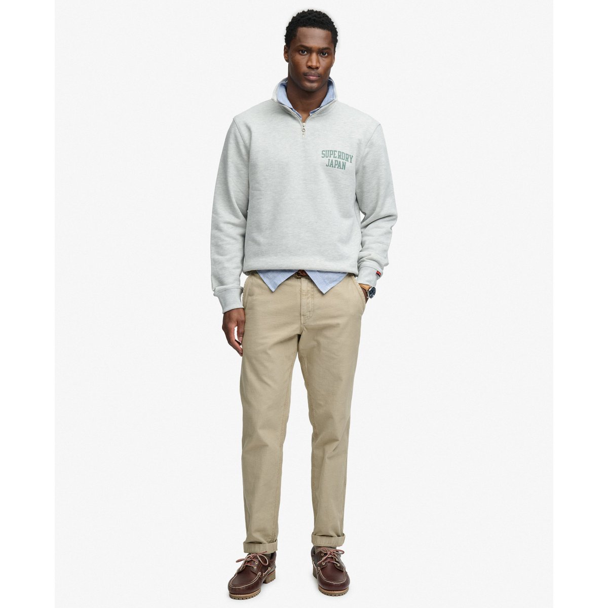 Sweatshirt Demi-Zip Athletic Essentials gris chiné cadet, SUPERDRY