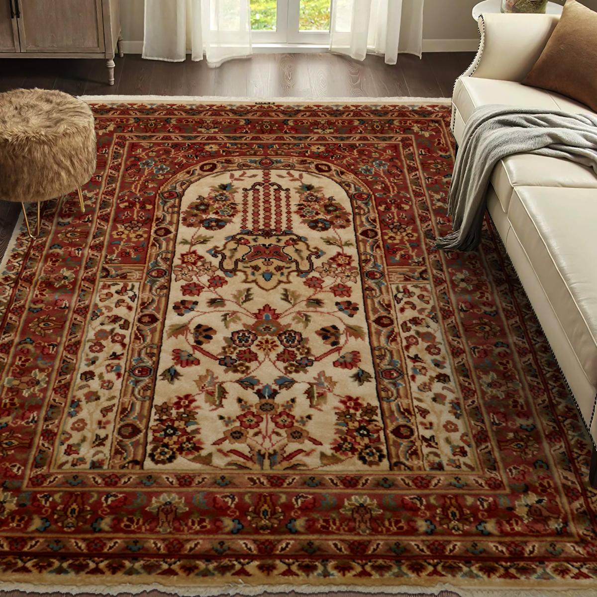 Tapis d'orient Fait main JIHANGIR 73 1A2T Beige 125x130 en soie beige, UN AMOUR DE TAPIS