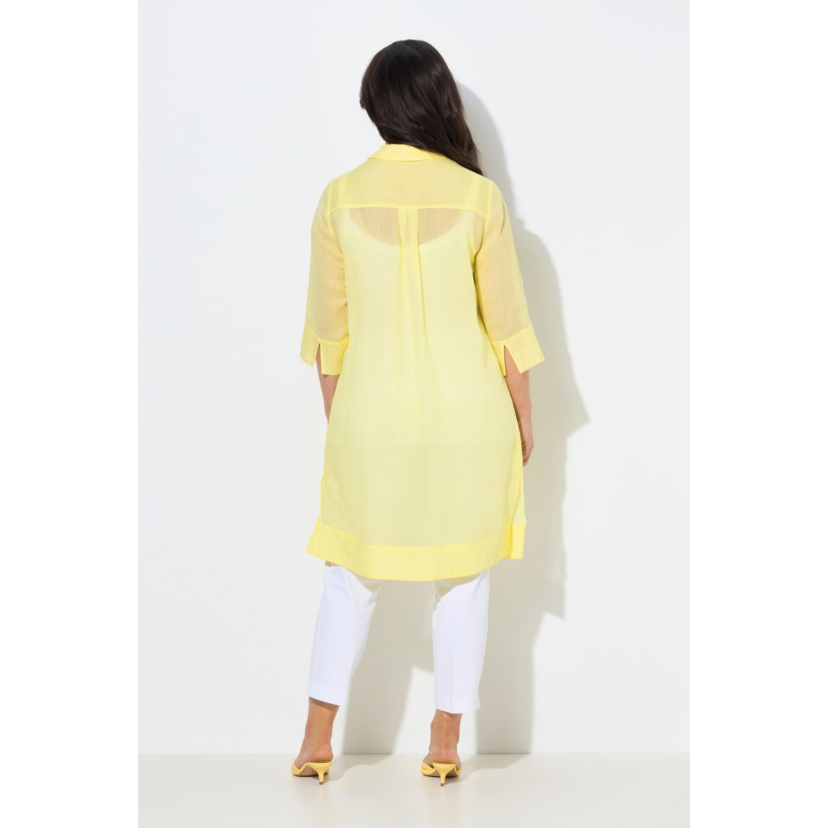 Chemisier long, tissu ramie jaune citron, ULLA POPKEN
