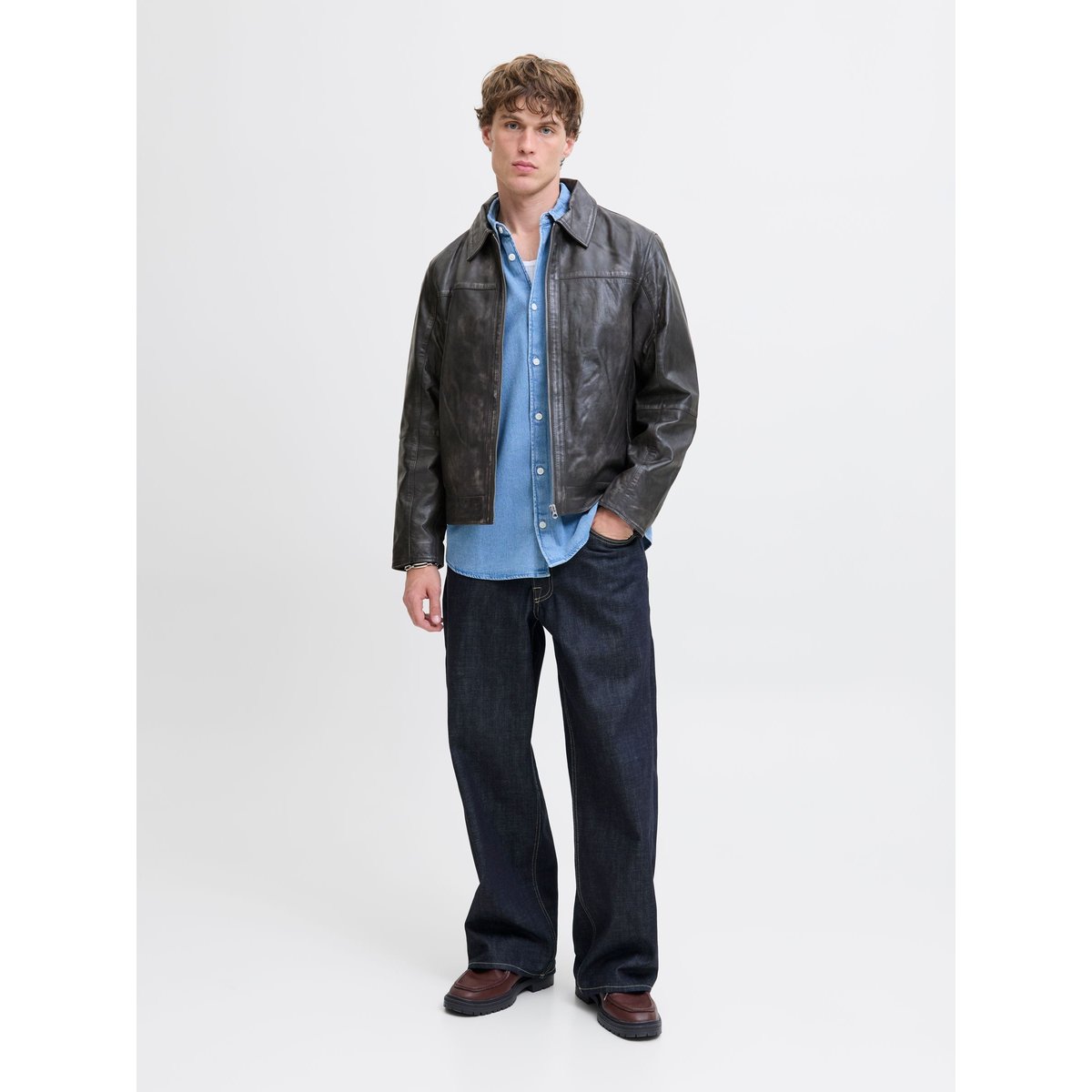 Veste En Cuir anthracite, JACK & JONES