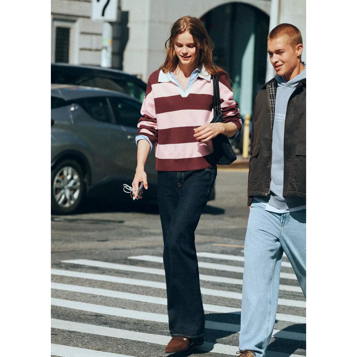 Pull col polo à rayures bordeaux, MANGO TEEN