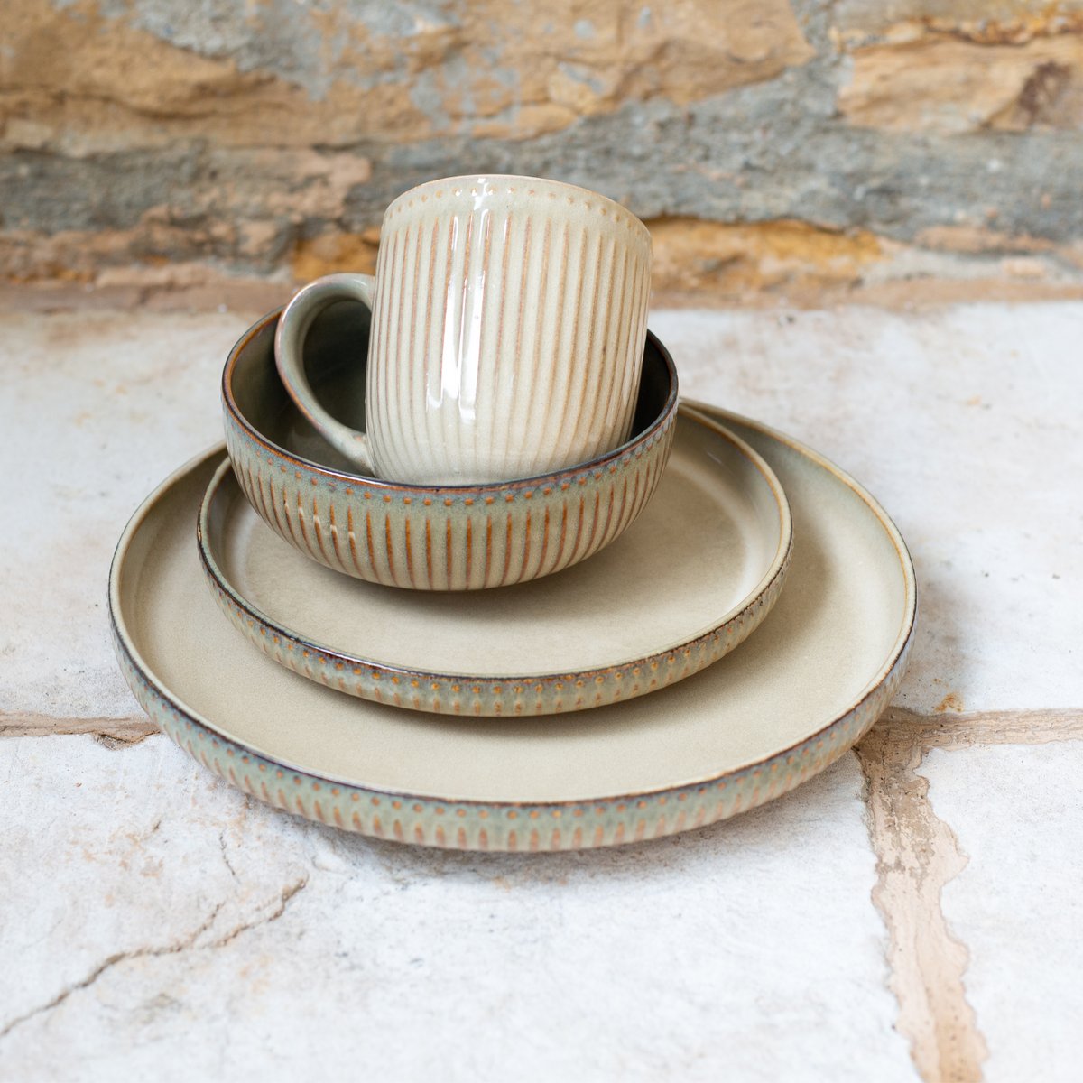 Lot de 6 grandes assiettes, TERRALHA beige, ARTIME