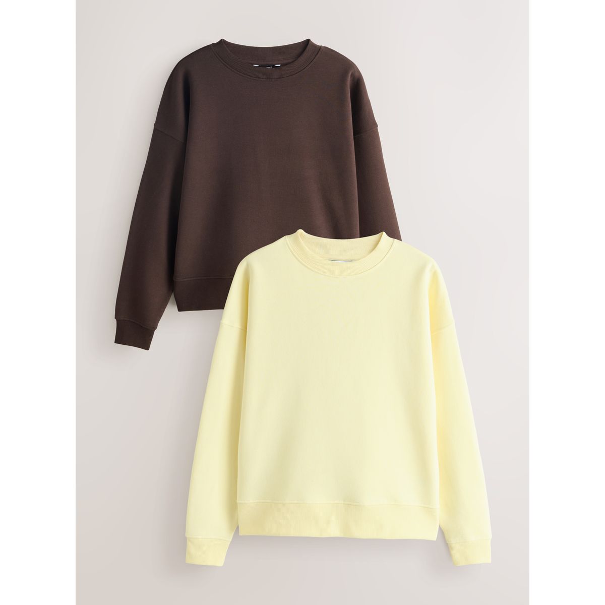 Sweat ras du cou basique ultra doux, lot de 2 brun chocolat/jaune beurre, NEXT