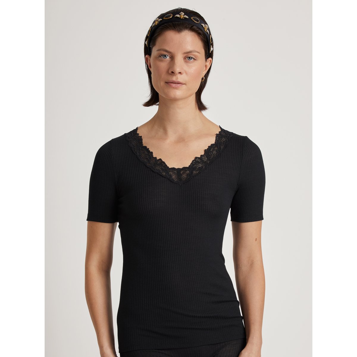 T-Shirt à manches courtes manches courtes Laine SILKY WOOL JOY noir, CALIDA