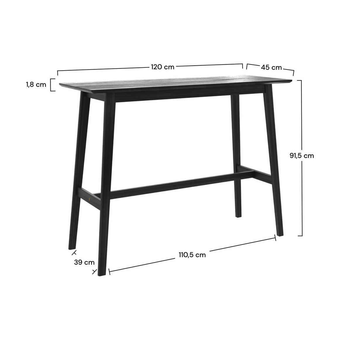 Table de bar rectangulaire en bois - BUVETTE noir, MAISON PAVANE