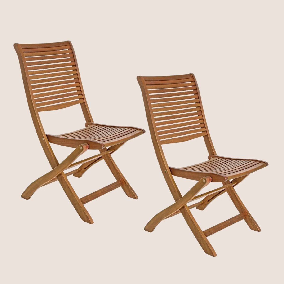 Chaises de jardin pliantes en acacia (lot de 2) - CANCALE bois clair, HELLIN, DEPUIS 1862