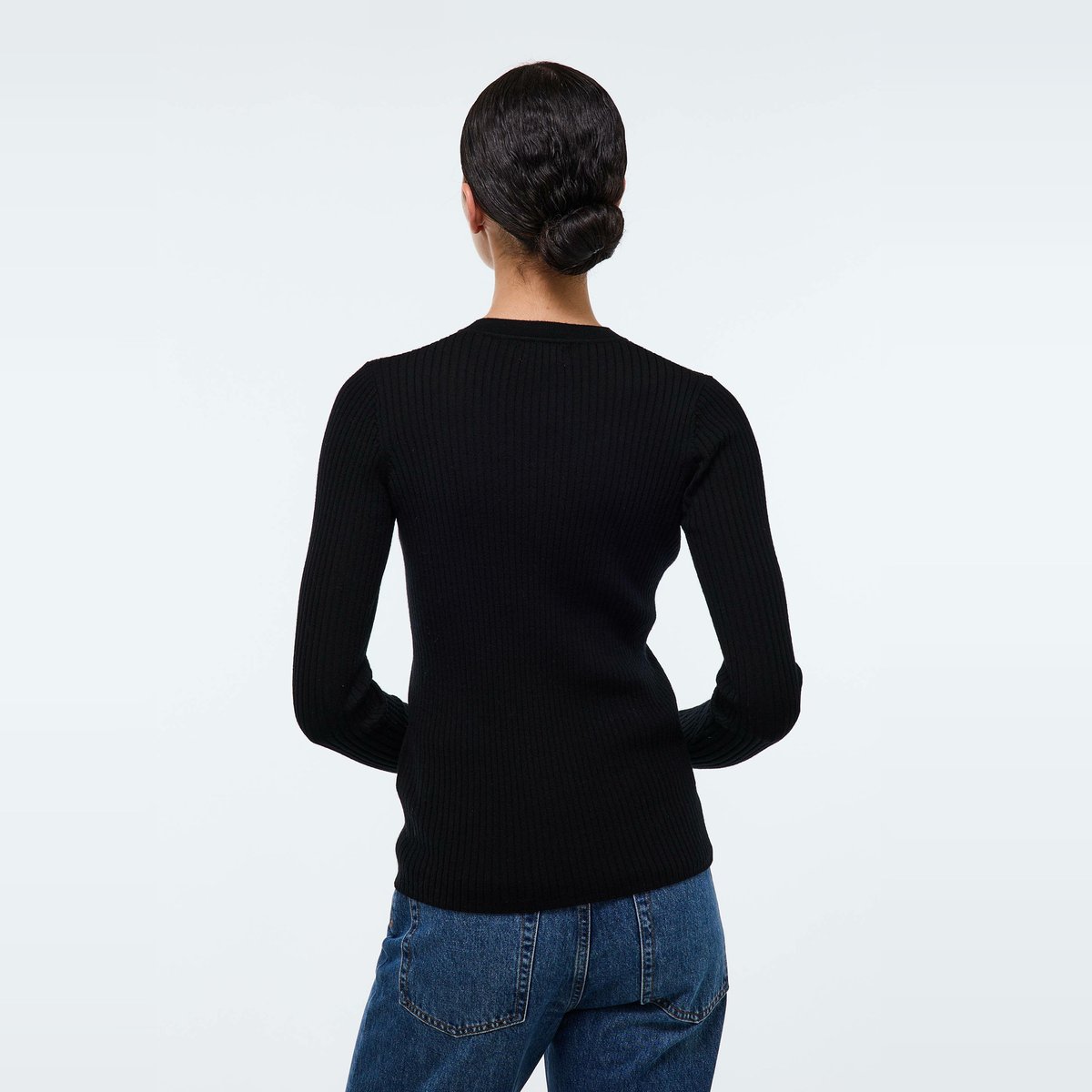 Pull col rond en laine noir, MONOPRIX