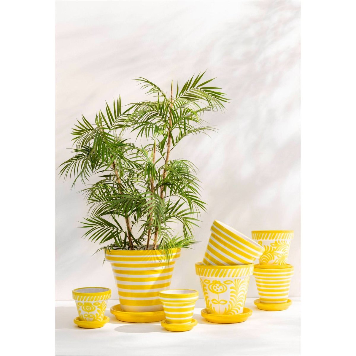 Cache-pot en céramique peint à la main jaune et blanc, RECOLLECTION