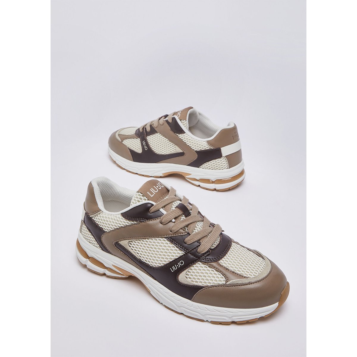 Baskets en cuir et mesh beige, LIU JO