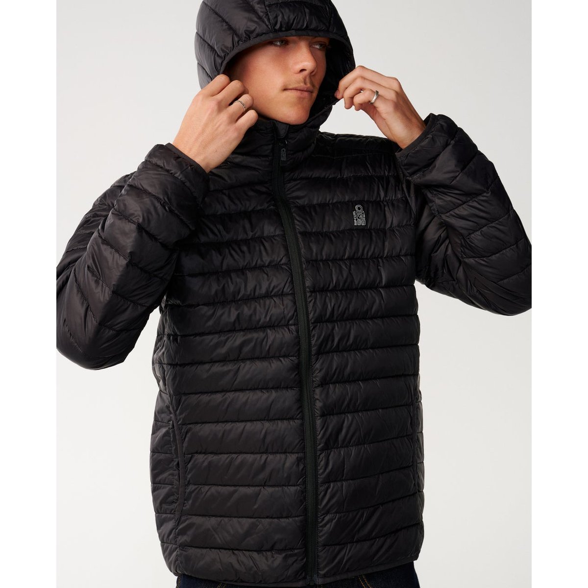 Veste à capuche SEARCH Series Puffer DWR noir, RIP CURL