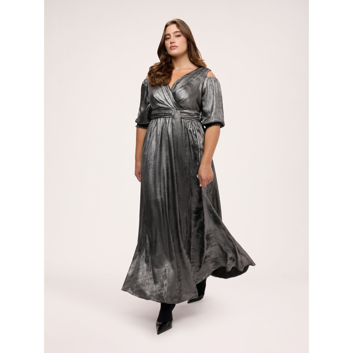 Robe croisée avec cut out gris, FIORELLA RUBINO