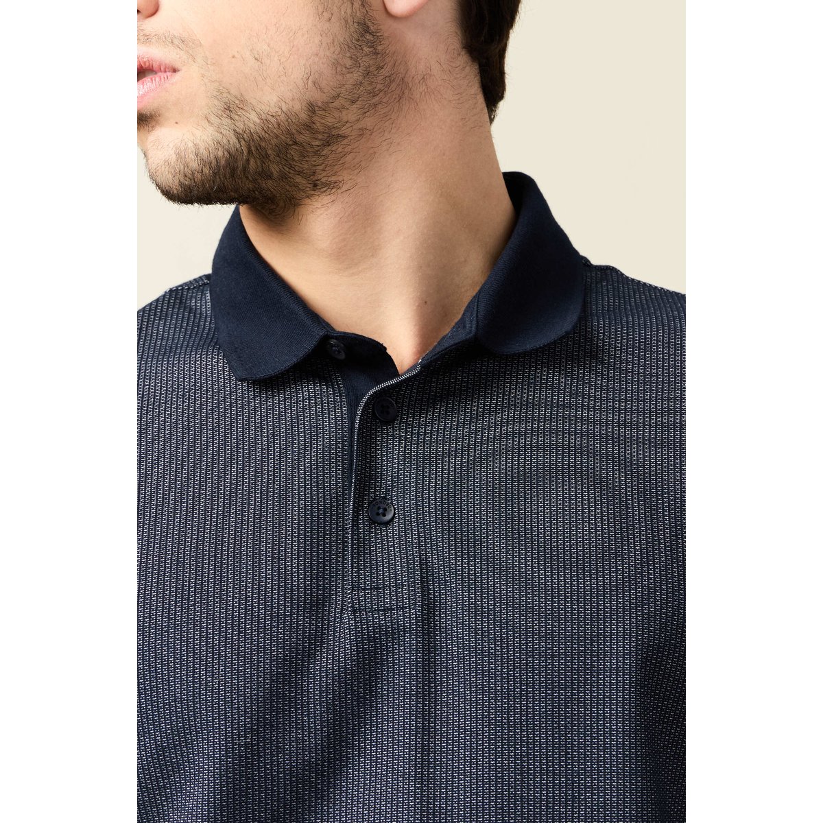 Polo cintré manches courtes col polo bleu marine, BONOBO