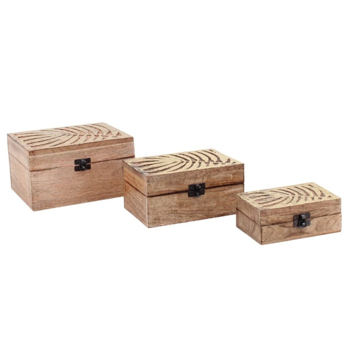 Set de 3 boîtes en bois couvercle naturel, ORNAMI