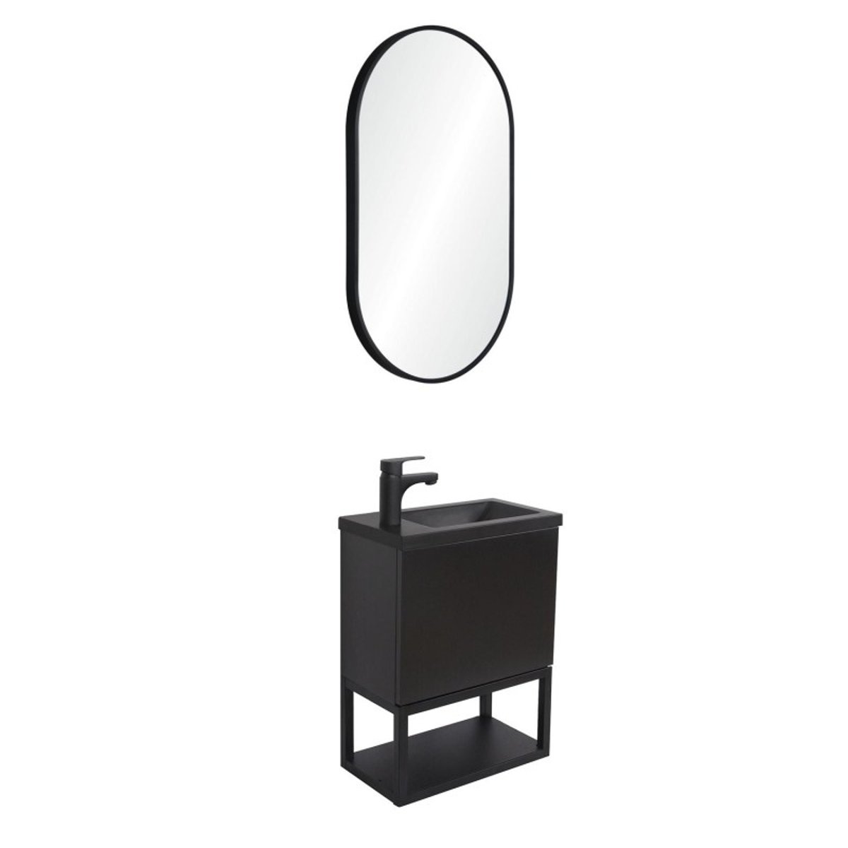 Ensemble lave-mains métal et bois avec miroir ovale NOVA noir, MOB IN